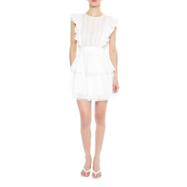 Imagem de Forever 21 Minivestido feminino de renda com bolinhas e babados, Branco, P