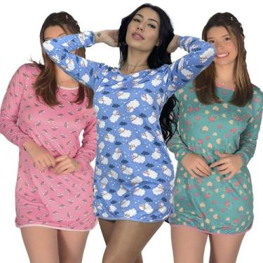 Imagem de Kit 3 Cmisolas Modelo Moda Comprida Pijama Feminino - Live Comfort, So