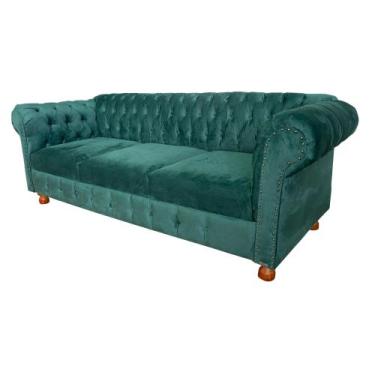 Imagem de Conjunto c/ 2 Sofás Chesterfield Capitone Luis XV Suede Verde Musgo 1,