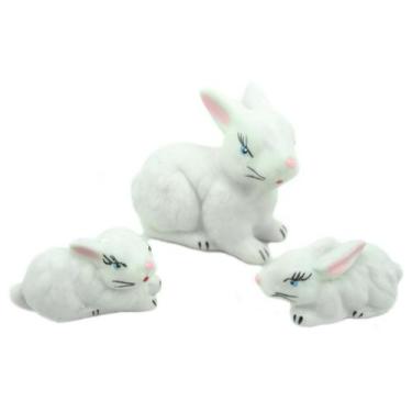 Imagem de Estatueta Familia Miniatura Coelho 3 Peças De Ceramica - Decore Casa
