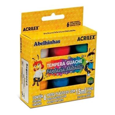Imagem de Tinta Tempera Guache Fantasia 6 Cores Com 15ml - Acrilex, Metallic