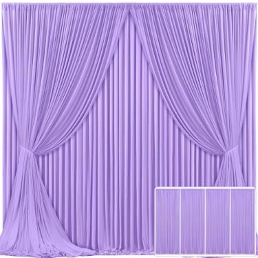 Imagem de Cortina de fundo de lavanda com 4 painéis para festas, casamento, sem rugas, roxo-claro, para fotos, cortinas de pano de fundo, decoração de tecido para chá de bebê, sessão de fotos, 6 m (L) x 3 m (A)