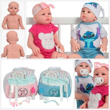 Imagem de 2 Bebê Tipo Reborn Menina Menino Olhos Azuis Com Acessórios - Cegonha 