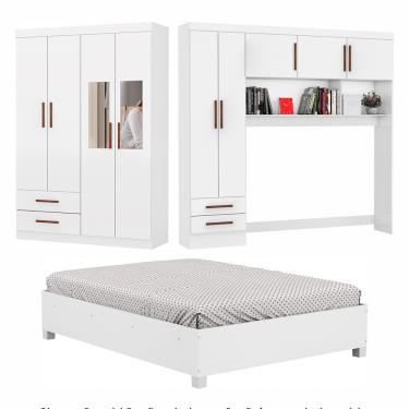 Imagem de Guarda-Roupa Casal Modulado 5 Portas com Cama Hercules 4 Portas 4 Gavetas com Espelho - Branco