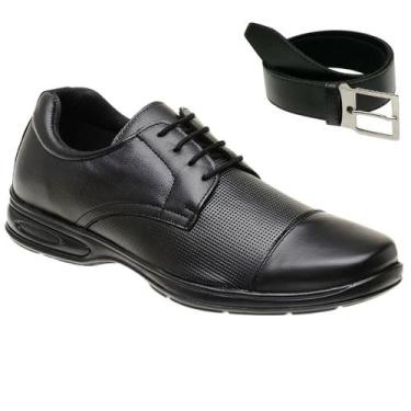 Imagem de Sapato Social Masculino de Amarrar Ortopédico em Couro + Cinto Casual 