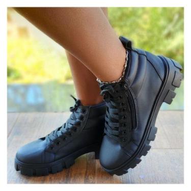 Imagem de Coturno Feminino Preto Com Sola Tratorada de Borracha - Fierre, Preto,