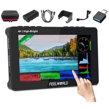 Imagem de FEELWORLD F6 Pro bateria + estojo de transporte de 5,5 polegadas 1600nits 1920 x 1080 IPS ecrã táctil DSLR câmara monitor de campo com 3D LUT F970 kit externo instalar 4K HDMI entrada