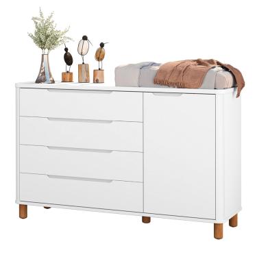 Imagem de Cômoda Boom 4 Gavetas e 1 Porta com Pés Nordic Mel - Branco