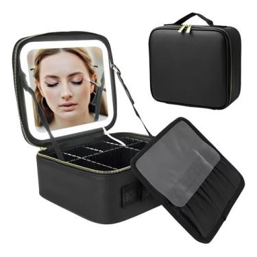 Imagem de Maleta Maquiagem bolsa estojo Necessaire Espelho Led Viagem - Vijoli