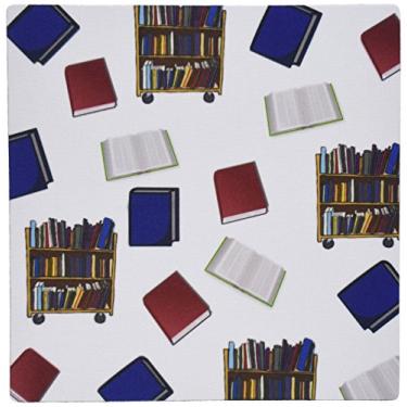 Imagem de 3dRose Mouse pad LLC 20 x 20 x 0,63 cm, estampa de carrinho de biblioteca adorável e estampa de repetição de livros - (mp_182556_1)