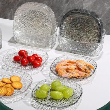 Imagem de Conjunto de pratos de jantar com escorredor 8 peças de pratos de jantar transparentes prato de salada ondulado de água reutilizáveis pratos de almoço para bolo dissert macarrão bife fruta para