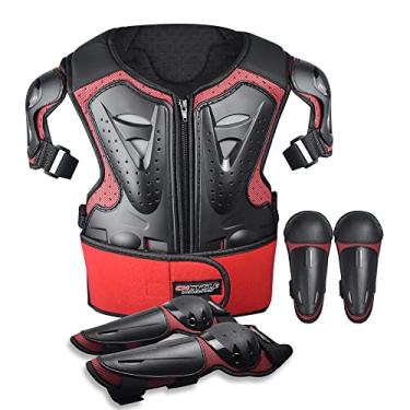 Imagem de ELCYCO Terno de Armadura para Motocicleta Infantil Dirt Bike Gear Protetor de Peito Motocross para Crianças Dirt Bike Equipamento de Proteção de Peito com Cotovelo Joelheiras Guardas para Ciclismo(Ver