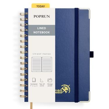 Imagem de POPRUN Caderno de diário espiral forrado, [A5-14,75" x 21,5 cm] - Papel grosso de 120 g/m², 141 páginas numeradas, caderno pautado universitário para homens e mulheres com bolso, abas de índice, 8