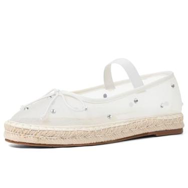 Imagem de AMINUGAL Sapatilhas de balé de malha para mulheres, bico redondo, plataforma Mary Janes, alpargatas elásticas, sapatos de malha branca, elegante, confortável, bailarina, C - Branco, 37