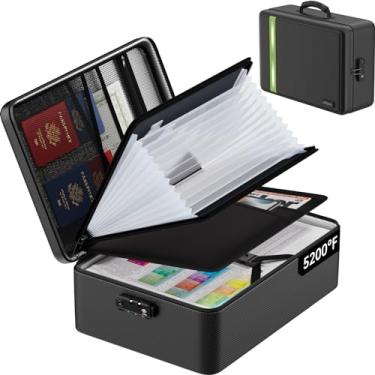 Imagem de Saco de documentos à prova de fogo de 2870 °C, muitos bolsos, tamanho legal/carta/A4, caixa de documentos com zíper à prova d'água com fechadura, organizador de documentos importante de 4 camadas, 43