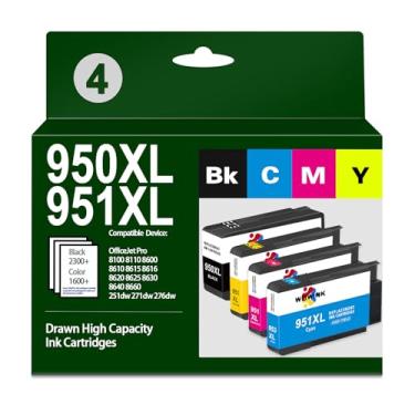 Imagem de Combo 950XL 951XL compatível com HP 950 950XL 951 951XL cartucho de tinta de substituição para HP OfficeJet Pro 8600 8610 8620 8100 8630 8660 8640 8615 76DW 251DW impressoras (pacote com 4)