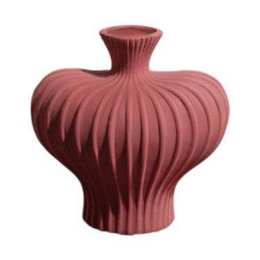 Imagem de XLWLLNJ Arte moderna vaso de flores arranjo de flores decoração para casa vaso de cerâmica para café escritório, Vermelho