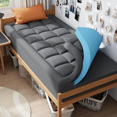 Imagem de ELEMUSE Topper de colchão de espuma viscoelástica de 7,6 cm de camada dupla, 2 polegadas, gel refrescante, espuma viscoelástica e 2,5 cm, almofada de colchão alternativa, College Essential, suporte