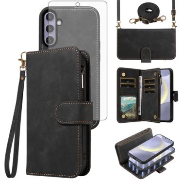 Imagem de Capa de celular para Samsung Galaxy S24 Plus/S25 Plus S24+ S25+ 5G Carteira magnética destacável com protetor de tela, cordão transversal, suporte para cartão S24Plus 24S + S 24 24+ S25Plus 25S 25+,