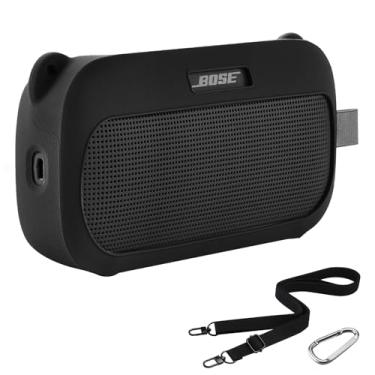Imagem de Capa de silicone para alto-falante Bose SoundLink Flex (2ª geração) sem fio, capa protetora de silicone para viagem com mosquetão e alça de ombro para alto-falante SoundLink Flex (Preto-01)
