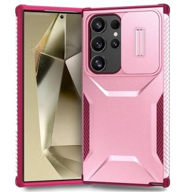 Imagem de Capa para Samsung Galaxy S24 S23 Ultra Plus FE A55 A35 A15 A54 5G Grau Proteção à prova de choque Slide Camera Armor Case, Rosa, para Samsung S24 Plus
