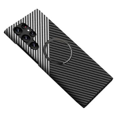 Imagem de Bngliet Capa magnética para Samsung Galaxy S23 capa de fibra de carbono compatível com carregador MagSafe capa fina à prova de choque de fibra de aramida - preto prata