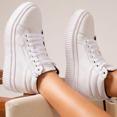 Imagem de Tenis Branco Feminino Cano Medio Com Sola Alta Tratorada - Fierre, Bra