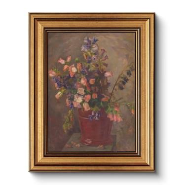 Imagem de HUARCEY Arte de parede vintage emoldurada a ouro para sala de estar, impressão em tela de pintura de flores, decoração de prateleira para cozinha, decoração de quarto estética, arte de parede de