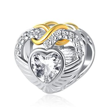 Imagem de QeenseKc Jan-Dec Birthstone Angle Wing Charms Infinity Love Heart Openwork Bead para pulseira Pandora, Strass Cristal Strass, Cristal sintético