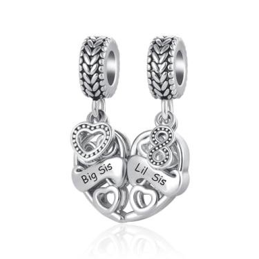 Imagem de QeenseKc Conjunto de 2 peças de pingente de coração para pulseira Pandora com pingente de mãe, filha, filho, 2 peças, Metal, Zircônia cúbica