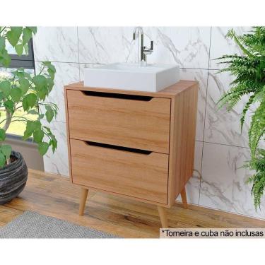 Imagem de Gabinete De Banheiro C- Pés Bn3639 S- Cuba 2 Gavetas 60cm Amêndoa - Tecno Mobili