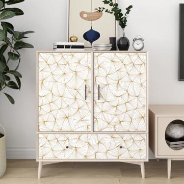 Imagem de Papel de parede geométrico dourado e branco listrado papel de parede boho papel de parede com destaque moderno para quarto banheiro papel de contato listrado dourado para armários e gavetas, 44,5 cm x