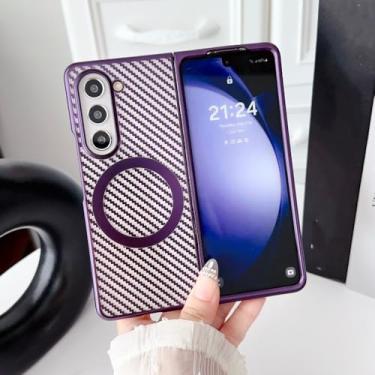 Imagem de Capa de telefone magnética transparente galvanizada para Samsung Galaxy Z Fold 6 5 4 3 Fold6 Fold5 Fold4 Fold3 Capa traseira de fibra de carbono, roxa, para Galaxy Z Fold4