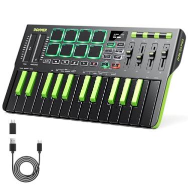Imagem de Donner Controlador De Teclado Midi Dmk25 Pro, Teclado Midi Usb-C Portátil De 25 Mini Teclas Com 8 Pads De Bateria, Display Oled, Barra De Toque Personalizada, Software De Produção Musical E 40 Curso