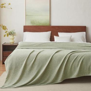 Imagem de COOVA Cobertor de malha de verão tamanho king para cama, cobertores finos leves e respiráveis para quem dorme quente, cobertor de cama de moletom macio aconchegante para sofá, (verde claro 228 x 259