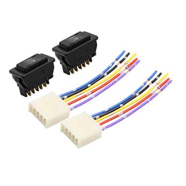 Imagem de uxcell Interruptor de janela elétrica para carro com adaptador de tomada de chicote de fios 5 pinos 1 CC 12V 4 em 1