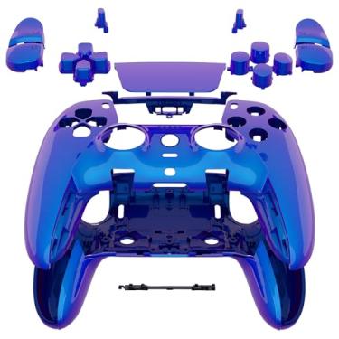 Imagem de eXtremeRate Conjunto completo de carcaça com botões touchpad compatível com controle de borda ps5, substituição azul camaleão roxo azul acabamento decorativo shell placas frontais traseiras compatíveis com ps5 Edge Controller