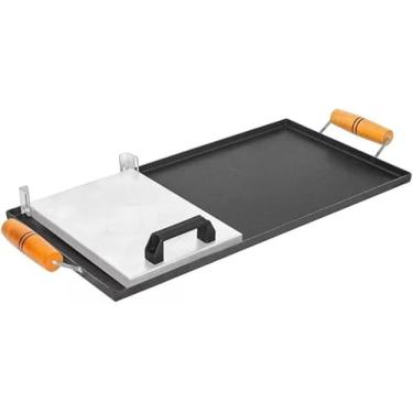 Imagem de Chapa De Hambúrguer para Fogão Com Cabo de Madeira Prensa