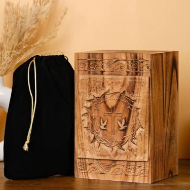 Imagem de Hashcart Urna para cinzas masculino feminino urnas de cremação de madeira feitas à mão para cinzas humanas 113 kg adequado para homens adultos mulheres decorativas favores funerários urnas funerárias