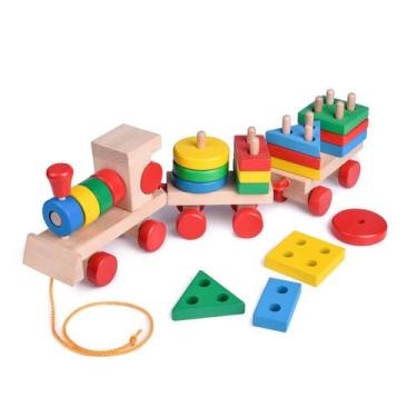 Imagem de Trem de Empilhar de Madeira - Brinquedo Educativo com 23 Peças