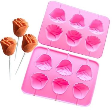 Imagem de Molde de silicone de palito de queijo de flor de rosa molde de pirulito molde de chocolate molde de sorvete molde de decoração de bolo molde de cozimento