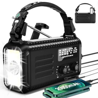Imagem de Rádio meteorológico de manivela de emergência, rádio portátil de sobrevivência solar com NOAA/AM/FM, bateria recarregável de 72000 mWh/20000mAh, lâmpada de leitura de lanterna, kit de sobrevivência de