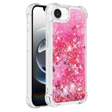 Imagem de Capa de telefone à prova de choque para iPhone 16e com glitter líquido de areia movediça e corações flutuantes, capa de TPU de camada dupla reforçada com 4 cantos, protetor de telefone seguro