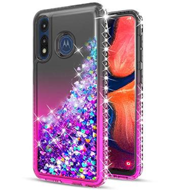 Imagem de Capa para celular Moto E, STARSHOP- Motorola Moto E 2020, [não serve para E2/E4/E5] com [protetor de vidro temperado incluído] Glitter flutuante líquido de areia movediça Bling com capa de diamante -