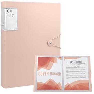 Imagem de Fichário de portfólio de arte, fichário de 60 bolsos com mangas de plástico, exibe 120 páginas de documentos, livro de exibição de 21 x 27 cm (rosa) com mangas de plástico, para obras de arte