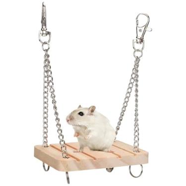 Imagem de Balanço de hamster, balanço de madeira com corrente ajustável para chinchila, rato, gerbil e anão, cama pendurada, rede e brinquedo molar para exercícios