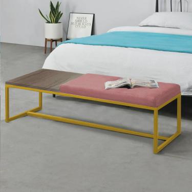 Imagem de Calçadeira Recamier Londres 160cm Industrial Dourado Suede Rose Tampo Quadrado mdf Carvalho - Ahz Móveis