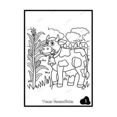 Imagem de Livro de Colorir Infantil, 50 Desenhos para Pintar, Kit de Atividades (Tema Fazendinha)