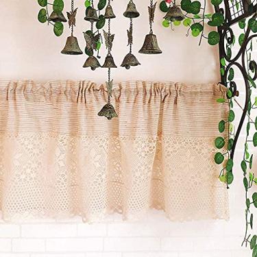 Imagem de LUOFDCLDDD Meia cortina, meia cortina para janelas cortinas para quarto, café, cortina de cozinha, saia feita à mão, algodão e linho, tecelagem oca, estilo retrô/L200 x h55 cm (78,7 x 21,7 polegadas)