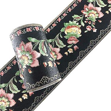 Imagem de Yija Lanterna flor papel de parede autoadesivo borda PVC revestimento de parede bordas banheiro cozinha azulejos decoração adesivo 5 metros (preto)